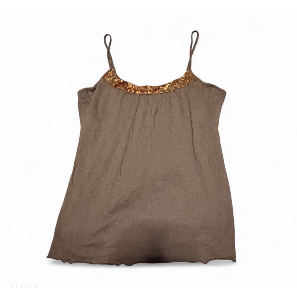 Old Navy Brown Sequin Trim Cami‎ Tank Top Women's Large Y2K